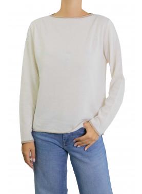 Maglioncino in misto cashmere tinta unita con bordi a contrasto di colore 